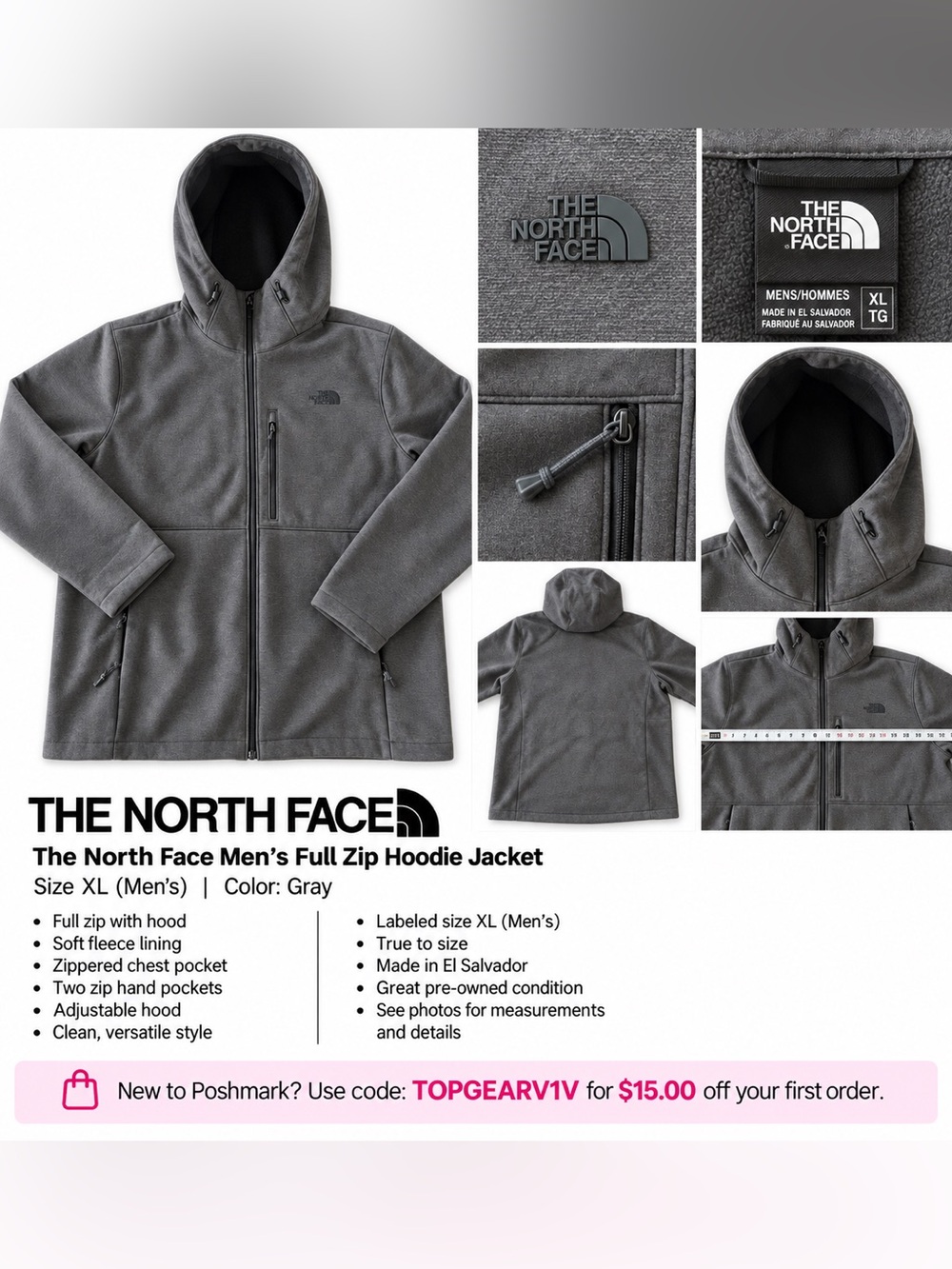 The North Face Men's Full Zip Hoodie Jacket
Size XL (Mens) | Color: Gray